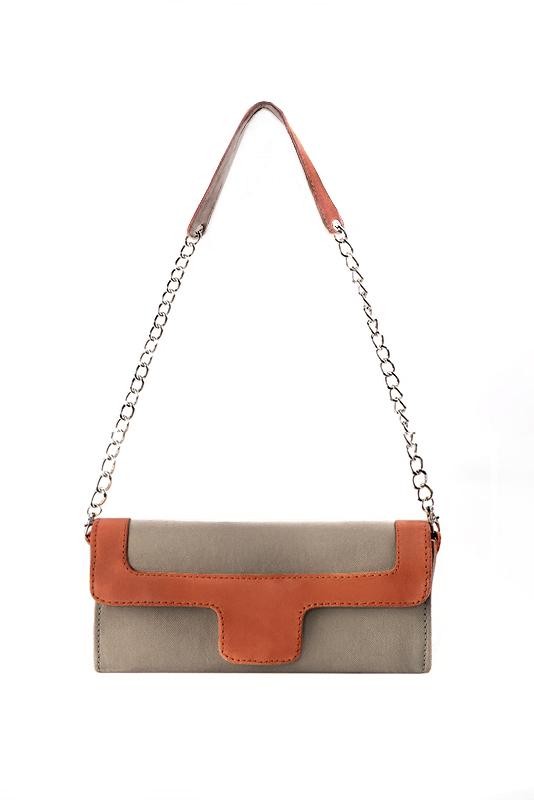 Dress clutch for wedding and parties in taupe brown and terracotta orange - Top view